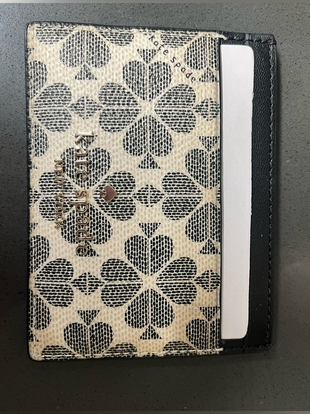 kate spade Black and Cream Patterned Card Holder with Logo